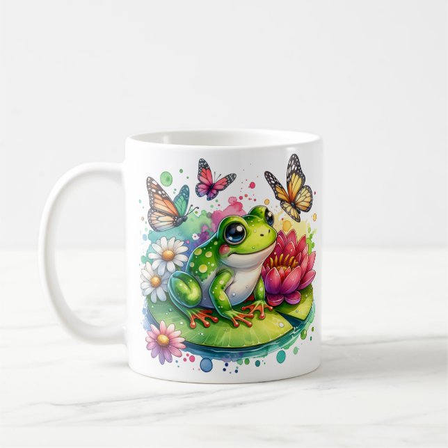 Personalised Frog with Flowers on Lilypad Coffee Mug (Left)