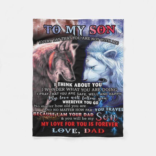 Personalised From Lion Dad To My Wolf Son Fleece Blanket (Front)