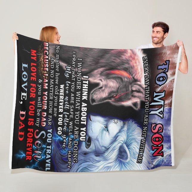 Personalised From Lion Dad To My Wolf Son Fleece Blanket (In Situ)