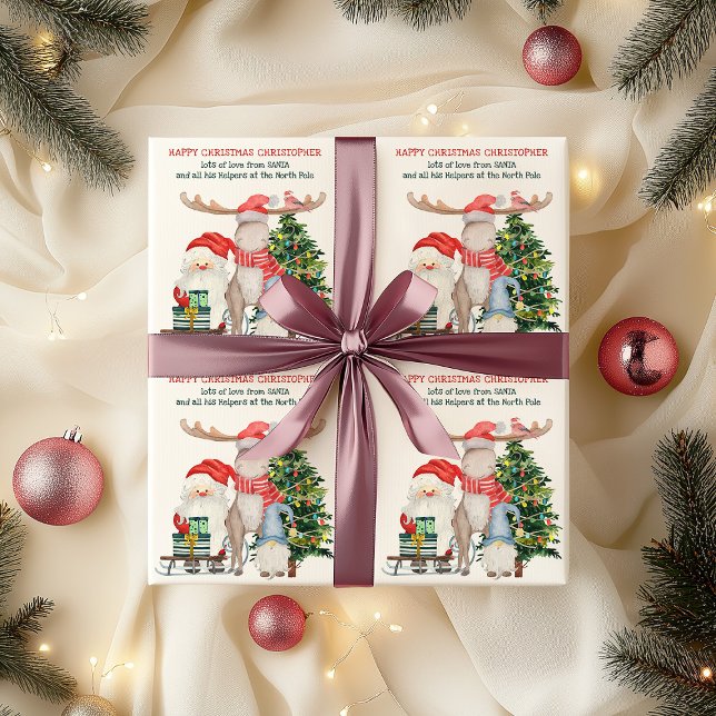 Personalised from Santa and His Helpers Wrapping Paper (Kids Christmas Wrapping Paper with Father Christmas)