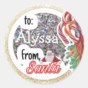 Personalised from Santa Glitter Christmas Classic Round Sticker