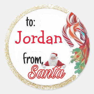 Personalised from Santa gold glitter Christmas Classic Round Sticker