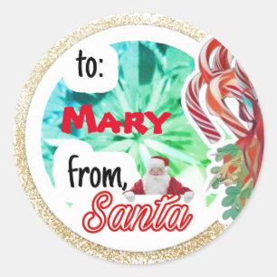 Personalised from Santa gold glitter Christmas Classic Round Sticker