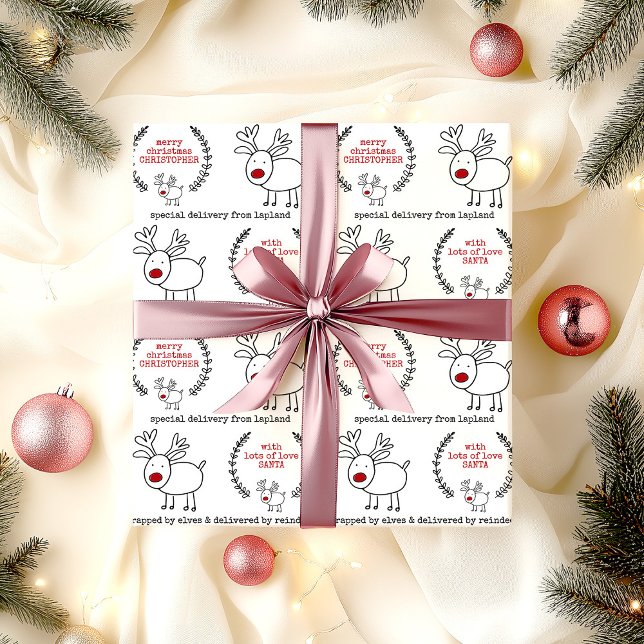 Personalised from Santa Lapland Reindeer Kids Wrapping Paper (Special delivery from Lapland christmas wrapping paper)
