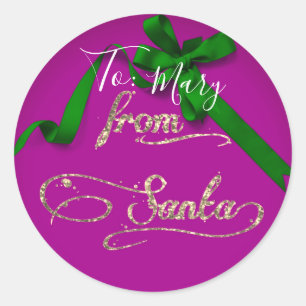 Personalised From Santa purple and green large Classic Round Sticker