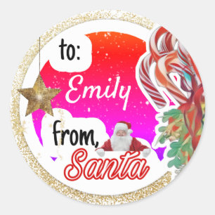 Personalised from Santa rainbow gold  Christmas Classic Round Sticker
