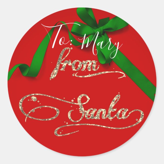 Personalised From Santa red and green Classic Round Sticker (Front)