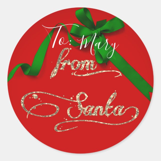 Personalised From Santa red and green large Classic Round Sticker (Front)