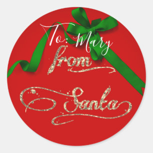 Personalised From Santa red and green large Classic Round Sticker
