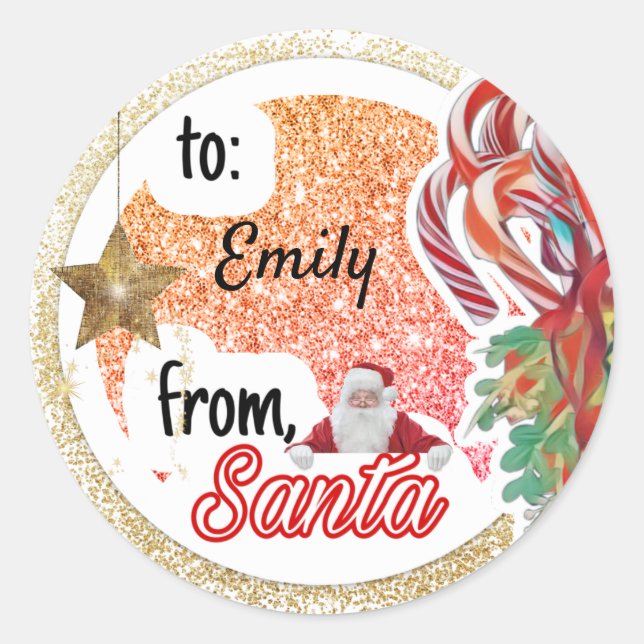 Personalised from Santa rose gold glam Christmas Classic Round Sticker (Front)