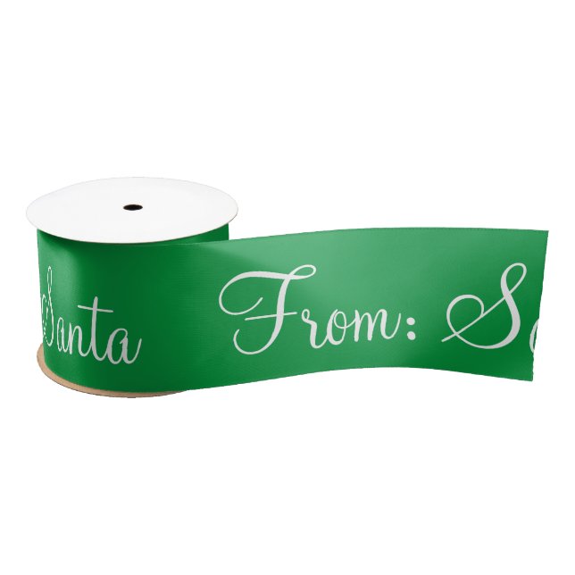 Personalised From Santa Script Holiday Green Satin Ribbon (Spool)