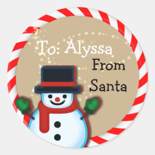 Personalised from Santa Snowman Christmas Large Classic Round Sticker