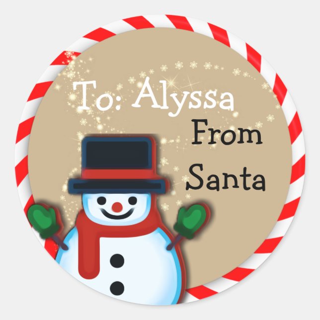 Personalised from Santa Snowman Christmas Matte Classic Round Sticker (Front)