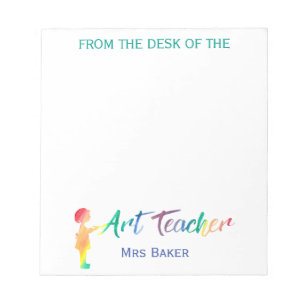 Personalised From The Desk of Art Teacher Colourfu Notepad
