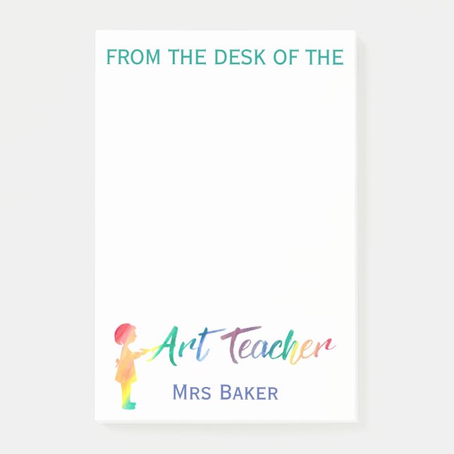 Personalised From The Desk of Art Teacher Colourfu Post-it Notes (Front)