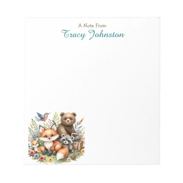 Personalised From the Desk of | Bear and Fox Notepad (Front)