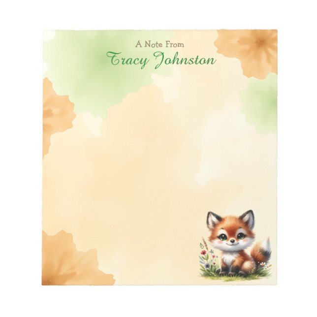 Personalised From the Desk of Cute Fox Notepad (Front)