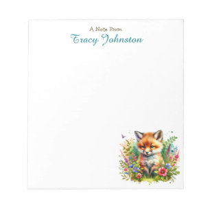Personalised From the Desk of   Fox in Flowers Notepad