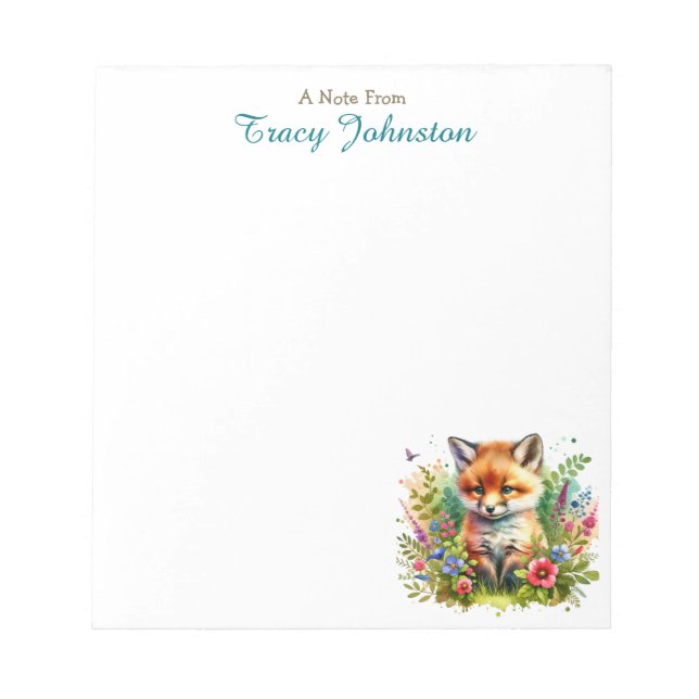 Personalised From the Desk of | Fox in Flowers Notepad (Front)