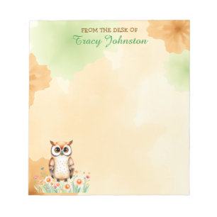 Personalised From the Desk of   Owl and Flowers Notepad