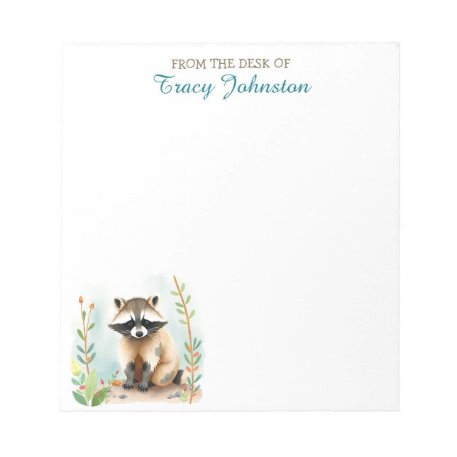 Personalised From the Desk of | Racoon Notepad (Front)