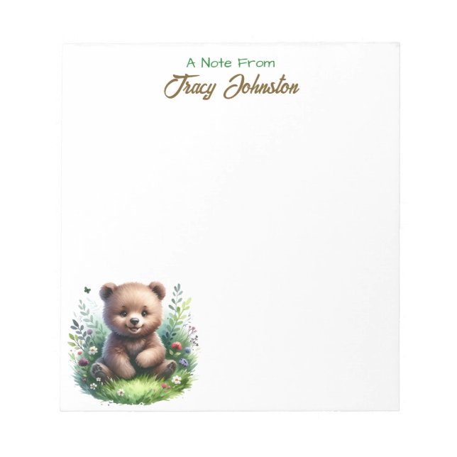 Personalised From the Desk of Watercolor Bear Notepad (Front)