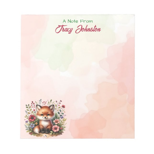 Personalised From the Desk of Watercolor Fox Notepad (Front)