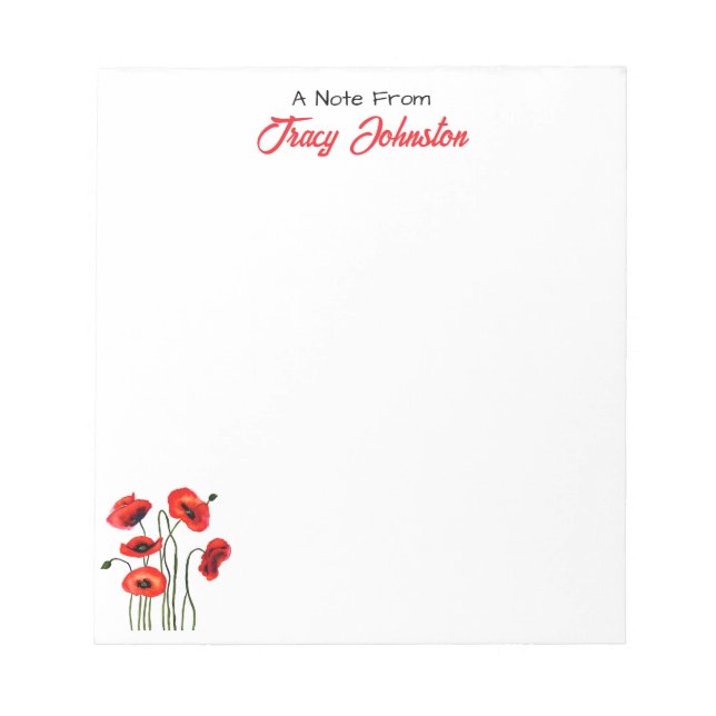 Personalised From the Desk of Watercolor Poppies Notepad (Front)