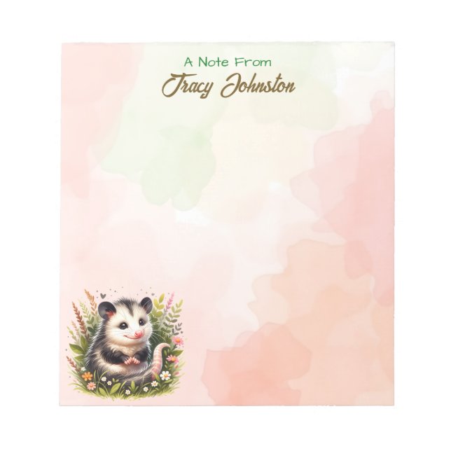 Personalised From the Desk of Watercolor Possum Notepad (Front)