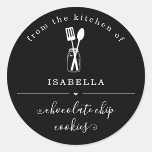Personalised From the Kitchen on Black Background Classic Round Sticker