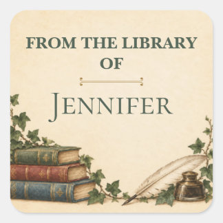 Personalised From the Library Of Bookplate Square Sticker