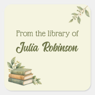 Personalised From the Library of Botanical  Square Sticker
