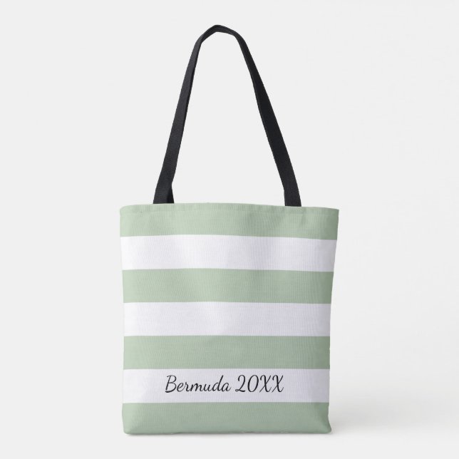 Personalised Front and Back Sage Striped Tote Bag (Back)