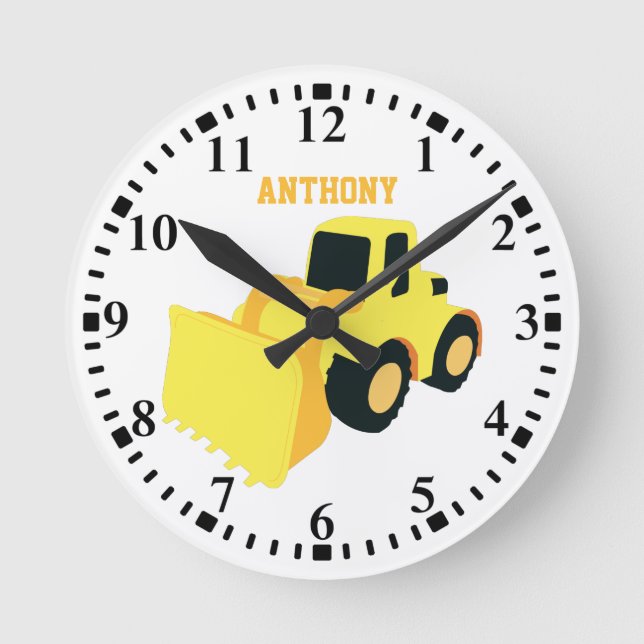 Personalised Front End Loader Construction Truck Round Clock (Front)