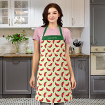 Personalised Fruity Summer Red Watermelon Pattern Apron<br><div class="desc">Personalised Apron featuring a summery fruity pattern of partly eaten red watermelons against a light yellow background. Personalise it by replacing the placeholder text. For more options such as to change the font and it's size/colour or the spacing between letters click the "Customise" button. *Please note that the Zazzle Watermark...</div>