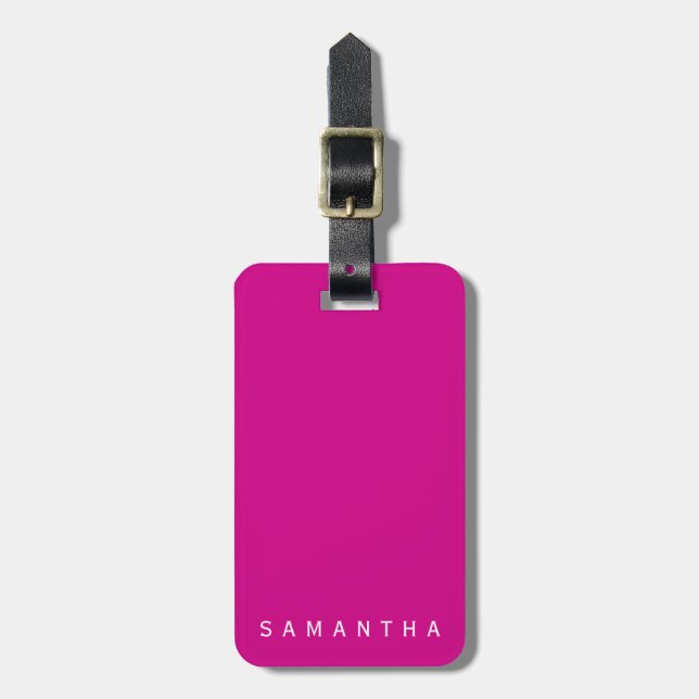 Personalised Fuchsia Modern Typography Luggage Tag (Front Vertical)