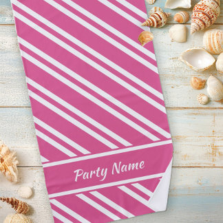 Personalised Fuchsia Pink and White Stripes Beach Towel