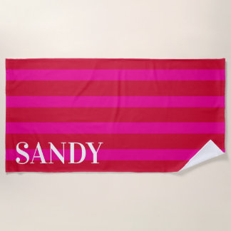 Personalised fuchsia pink stripes  beach towel
