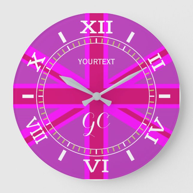 Personalised Fuchsia Union Jack British Flag Dial Large Clock (Front)