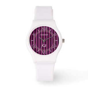 Personalised Fuchsia Vertical Stripes Dial Watch