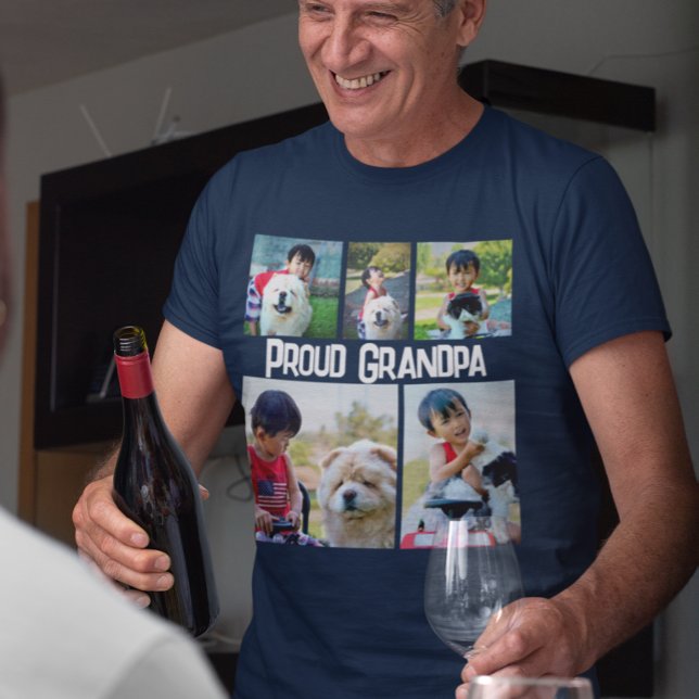 Personalised Full Colour 5 Photo Picture Collage T T-Shirt (proud grandpa photo t-shirt)