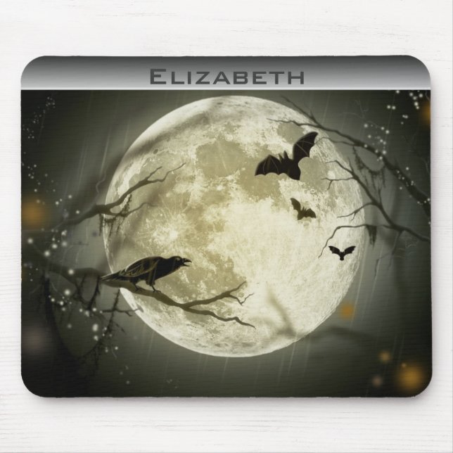 Personalised Full Moon with bats and Raven Mouse Mat (Front)