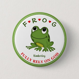 Personalised Fully Rely on God Frog 6 Cm Round Badge
