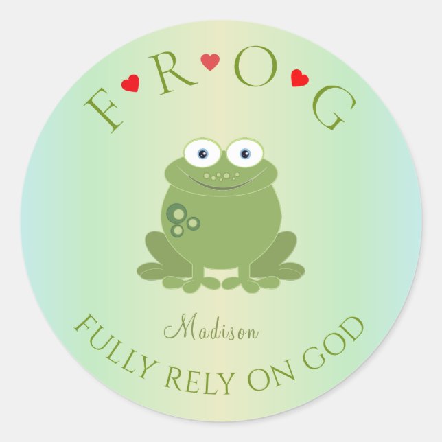 Personalised Fully Rely on God Frog Classic Round  Classic Round Sticker (Front)