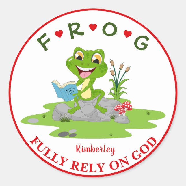 Personalised Fully Rely on God Frog Classic Round  Classic Round Sticker (Front)