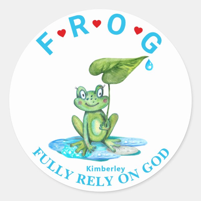 Personalised Fully Rely on God Frog Classic Round  Sticker (Front)