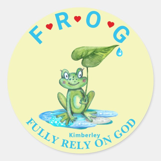 Personalised Fully Rely on God Frog Classic Round  Sticker (Front)