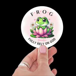 Personalised Fully Rely on God Frog Classic Round Sticker