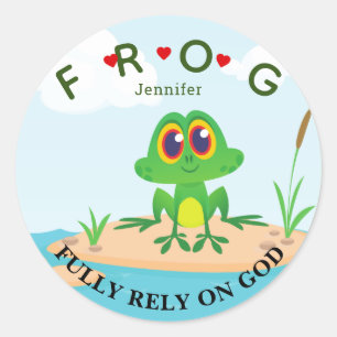 Personalised Fully Rely on God Frog Classic Round  Sticker