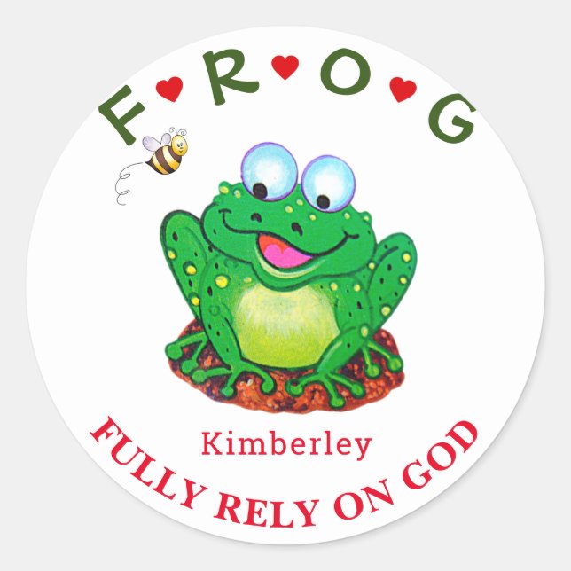 Personalised Fully Rely on God Frog Classic Round  Sticker (Front)